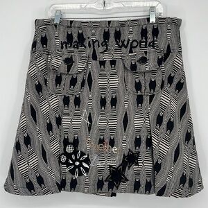 Desigual Patchwork Pleated Skirt Black & White Size 44